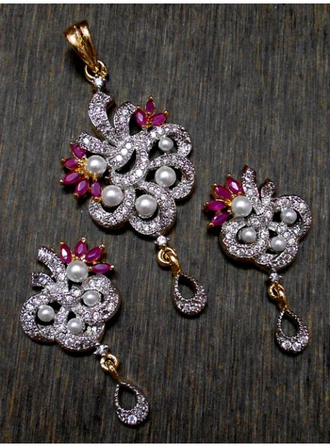 CZ Pendant With Earrings